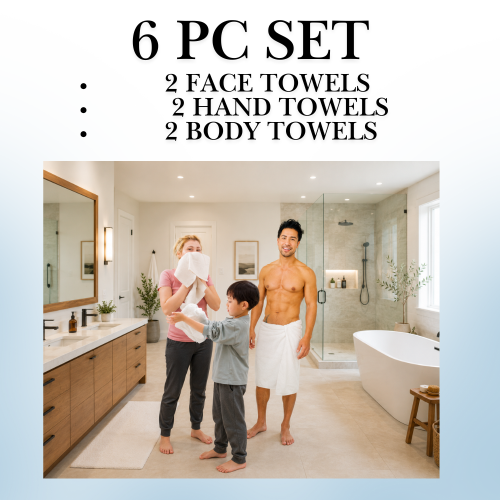 Luxury 100% Cotton Towel Set – 2 Face Towels, 2 Hand Towels, 2 Body Towels (White, 600 GSM)