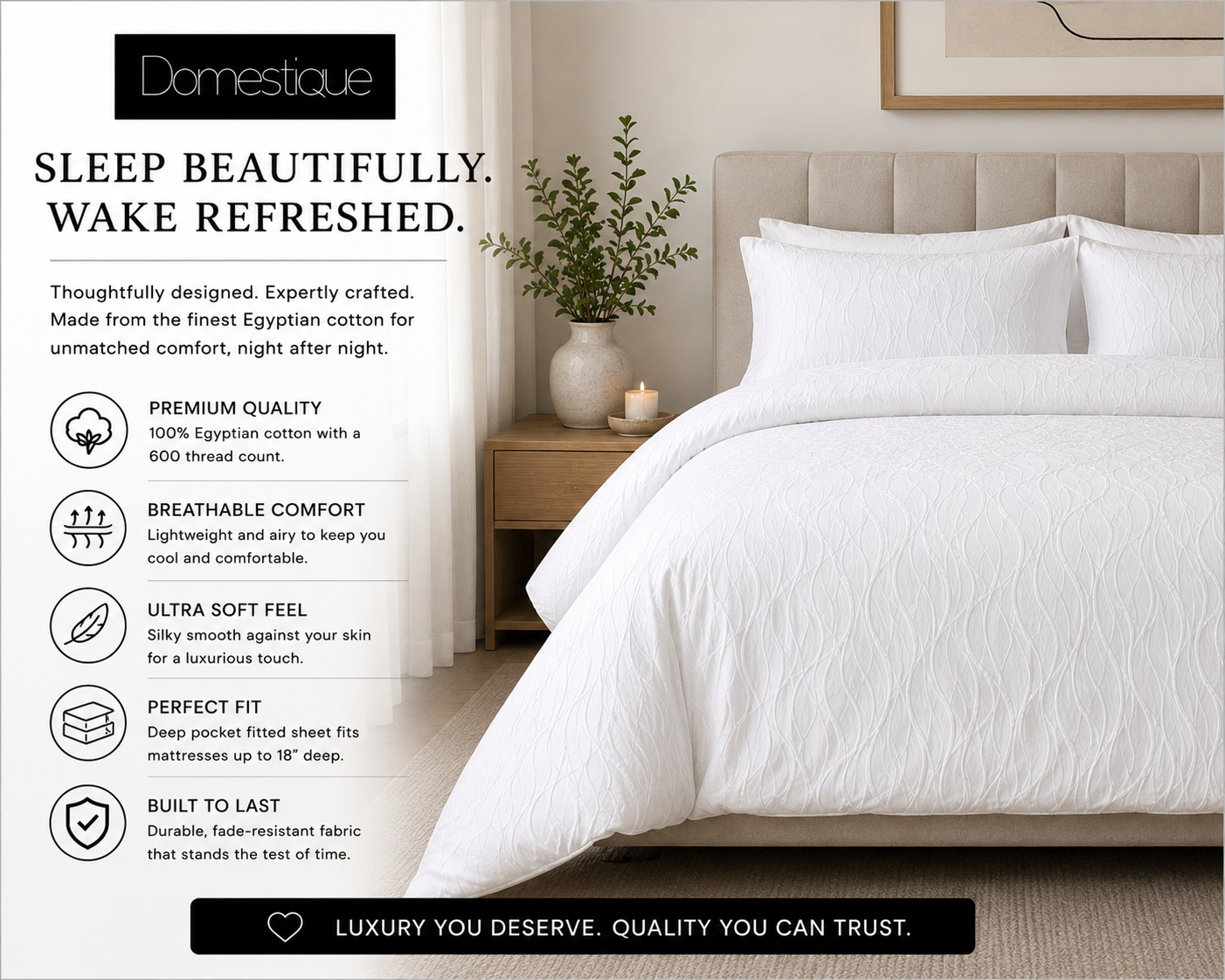 600 Thread Count Egyptian Cotton Bedding Set
