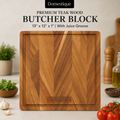 Domestique End Grain Teak Wood Butcher Block Cutting Board with Juice Groove – 13" x 13" Premium Chopping Block