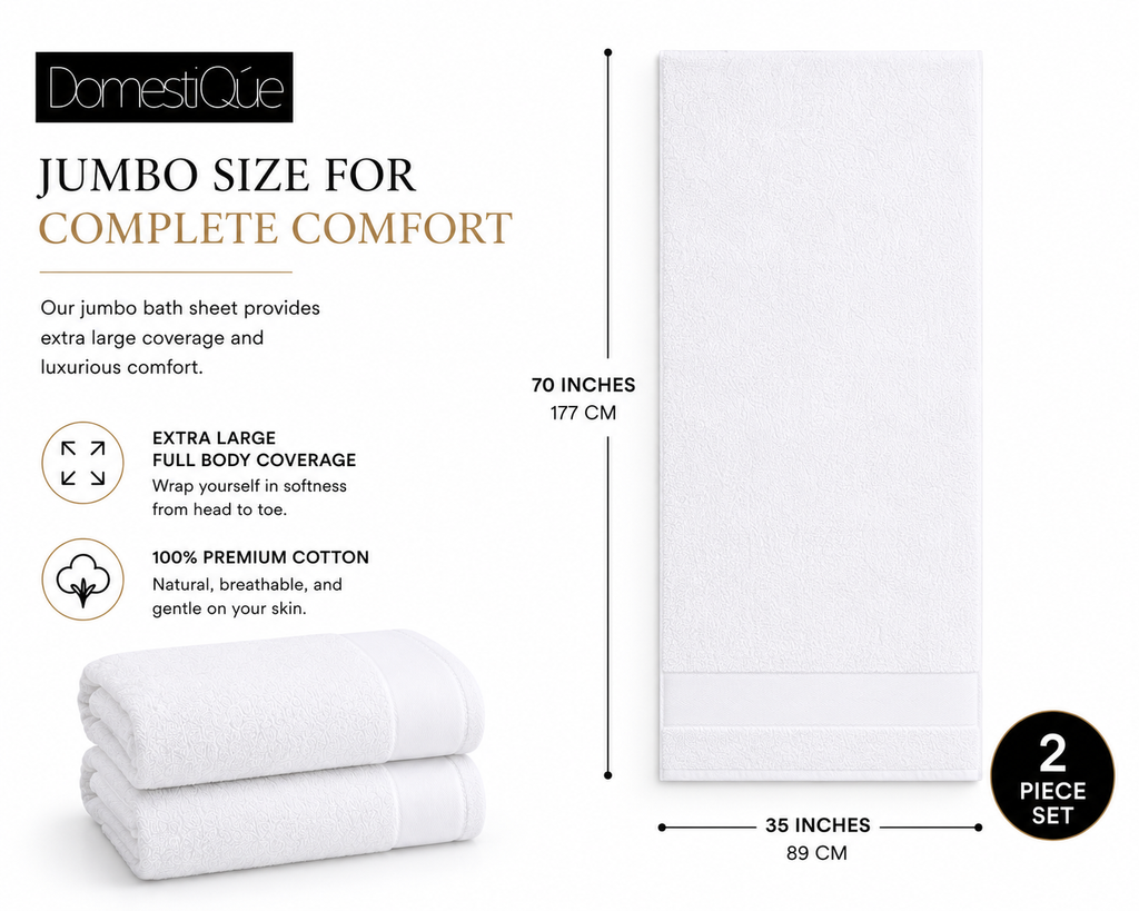 Luxury 100% Cotton Extra Large Body Towel 2 pc Set