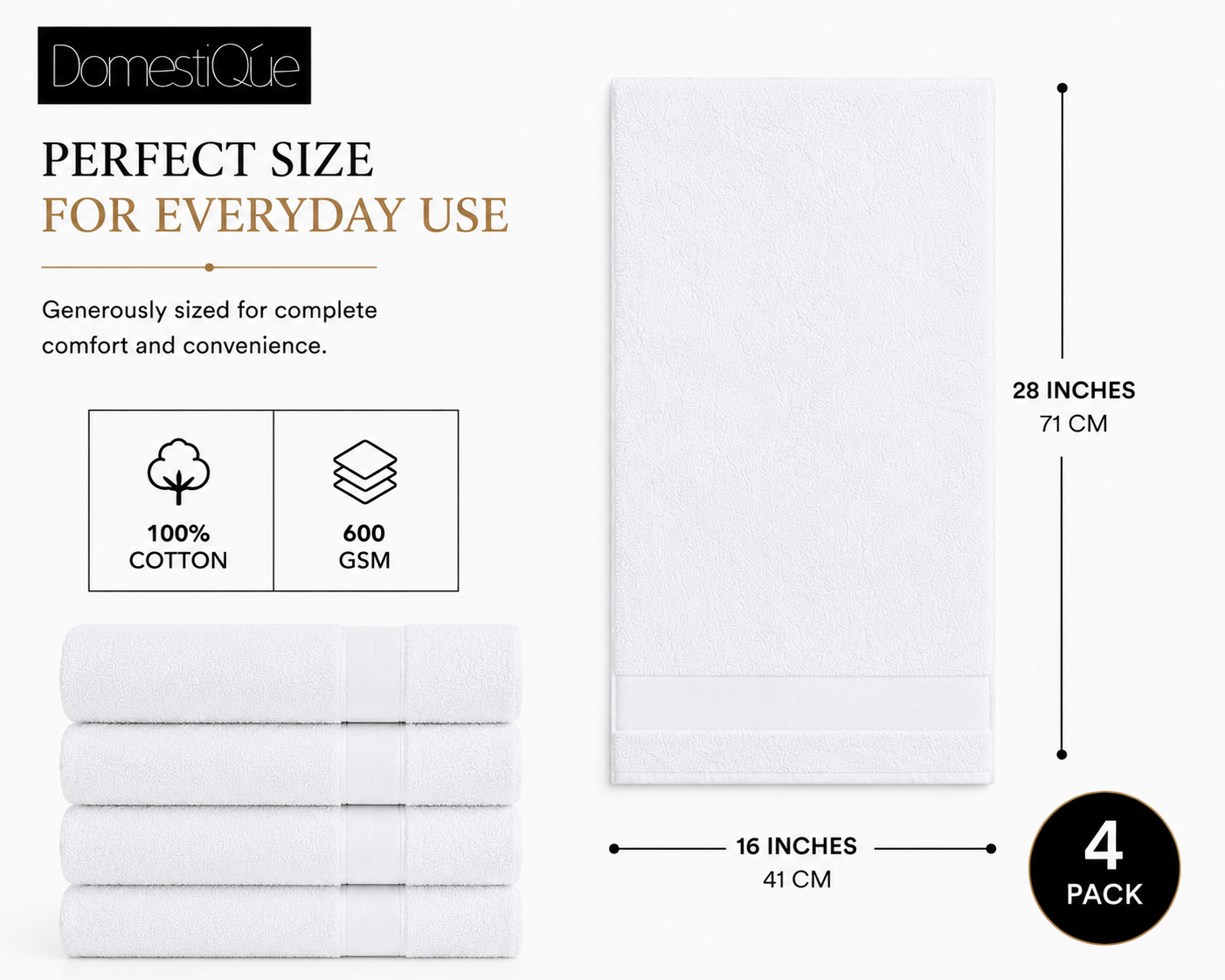 Luxury 100% Cotton Hand Towel 4 pc Set