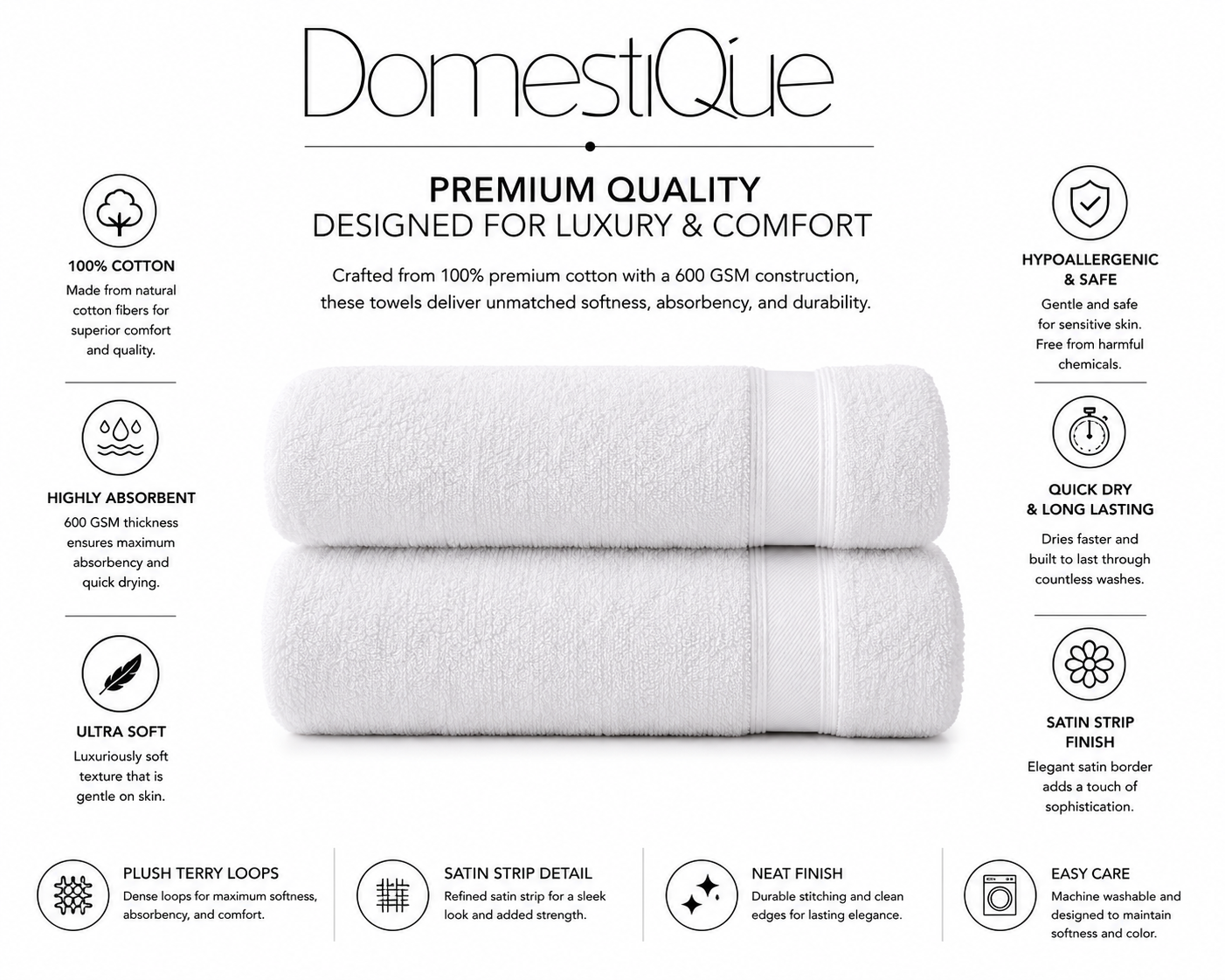Luxury 100% Cotton Body Towel 2 pc Set