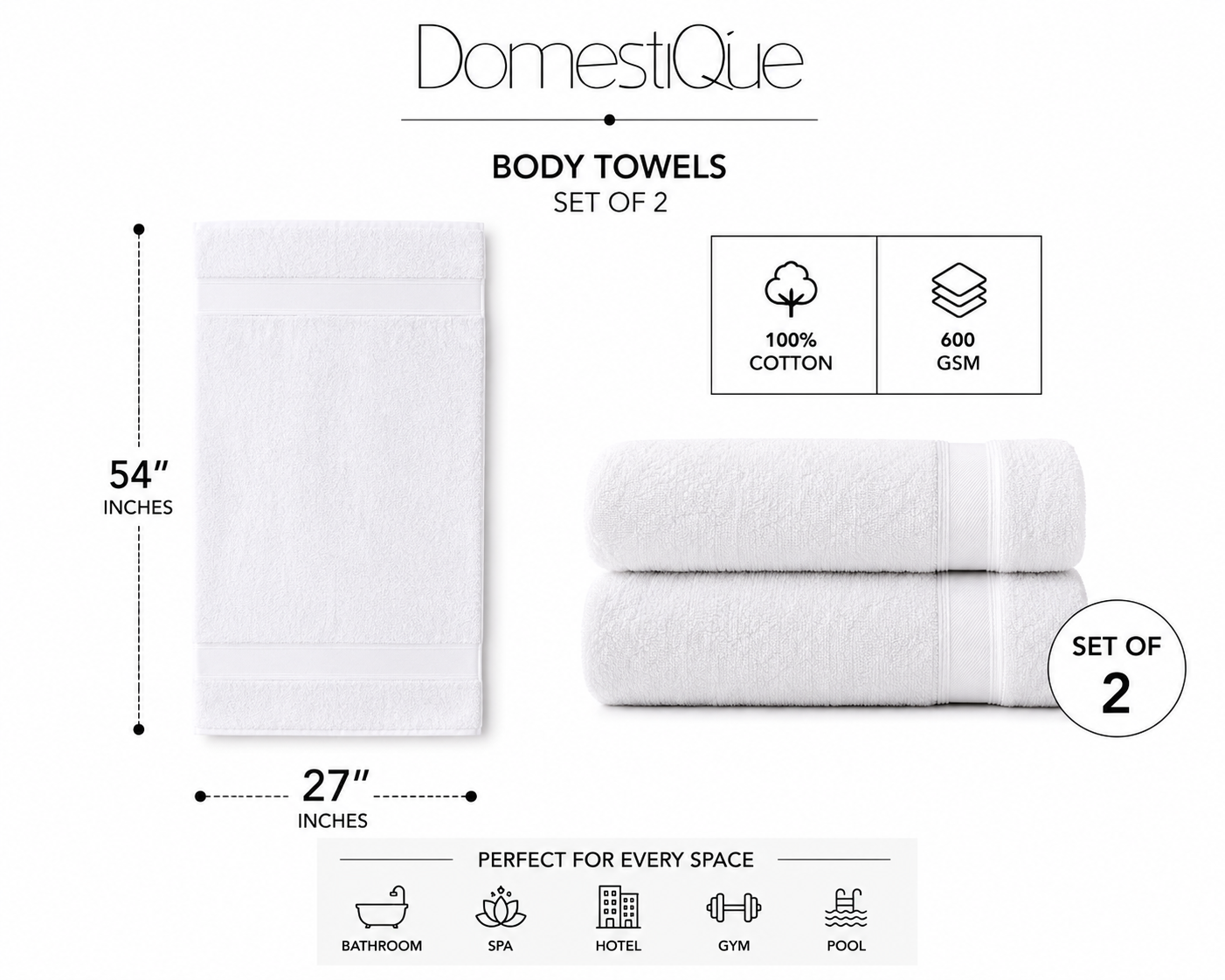 Luxury 100% Cotton Body Towel 2 pc Set