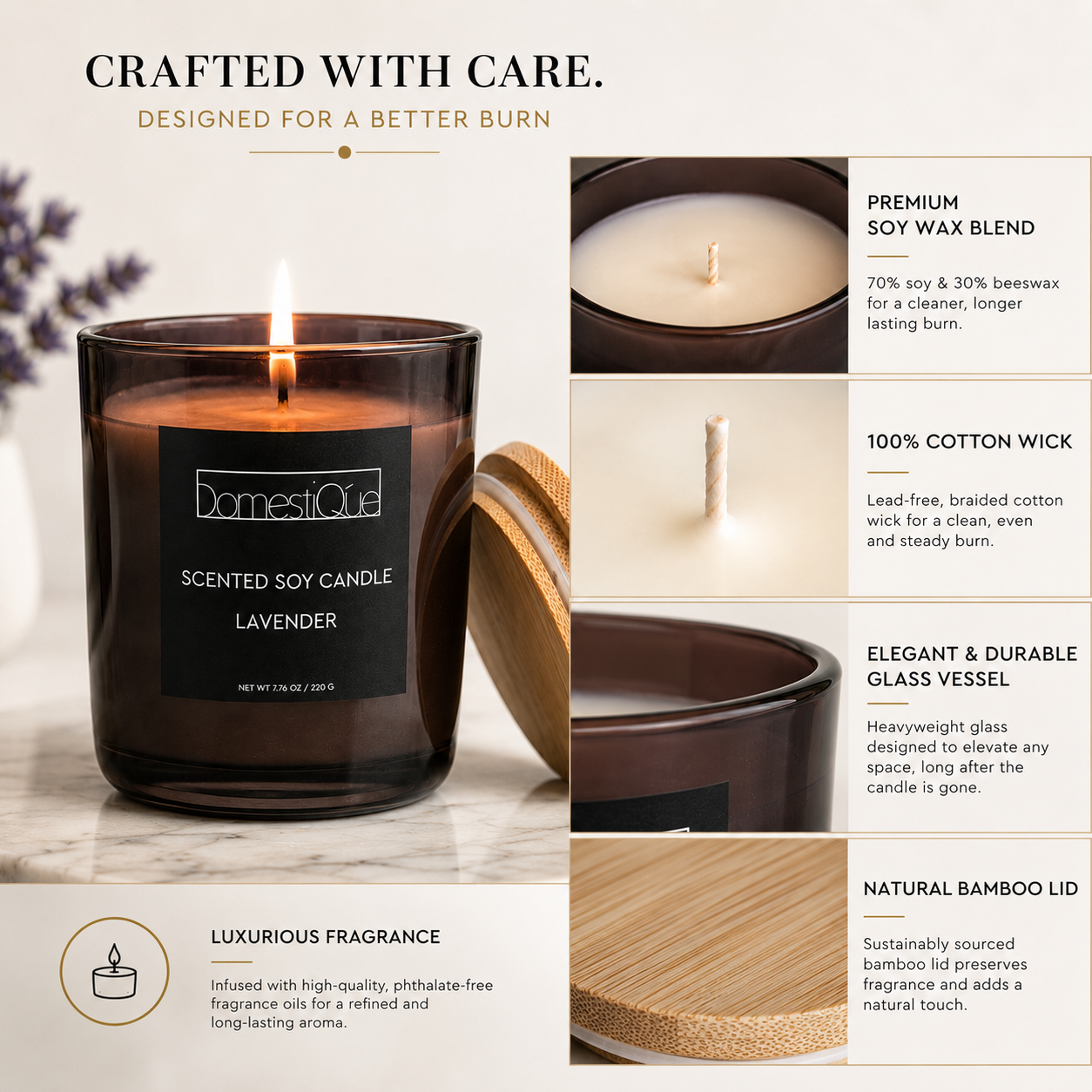 Scented Candle with Cotton Wick and Gift Box - Soy wax belnd